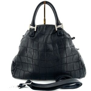 Vive le DIFFERENCE Black Leather Satchel Handbag Embossed Crocodile Bag